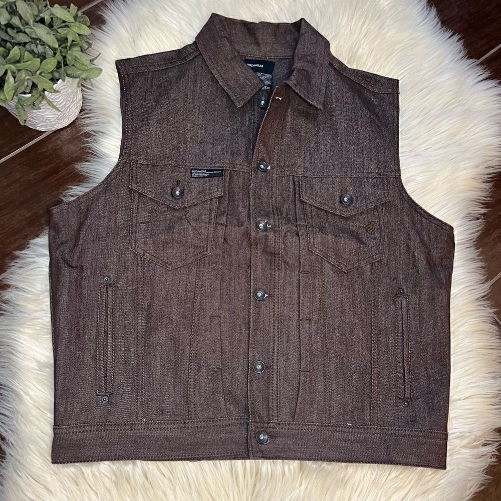 Rocawear chocolate brown denim vest sz 44